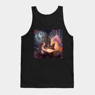 The Enchantment of Fantasy: A Magical Journey with a Dreaming Unicorn and an Adventurous Child in a Dream World Tank Top